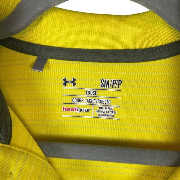 Under Armour HeatGear Yellow Striped Polo Shirt Men’s Small Loose Fit 1250196 - Picture 4 of 7